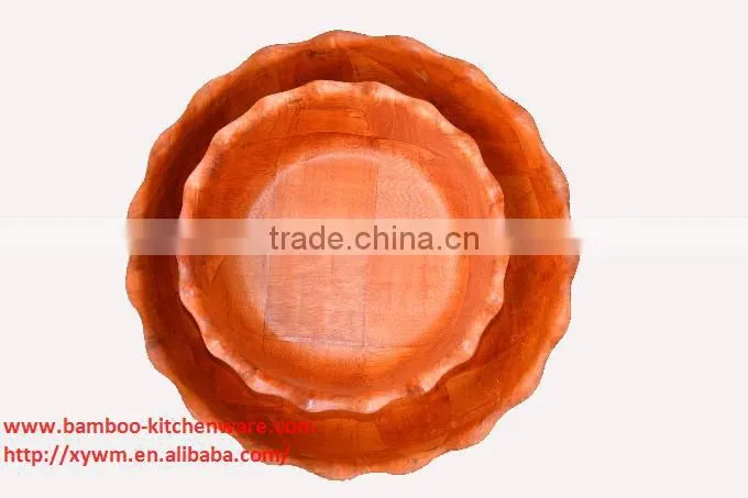 Small Red Round Lacework Woven Wooden Salad Bowl