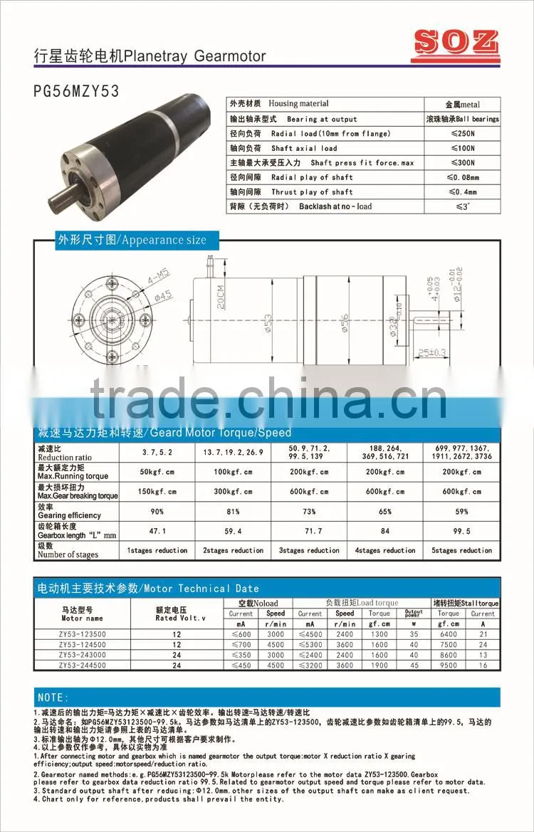Diameter 42-56mm Brushless gear motor