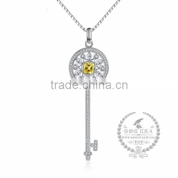 925 sterling silver rhinestone yellow zircon key pendnat charm idea jewelry fashion women necklace jewelry supplies 6360474
