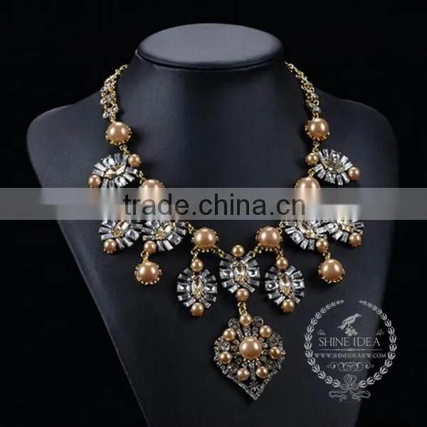 high quality vintage fresh water pearl chunky statement necklace tin alloy fashion women pendant necklace 6390047
