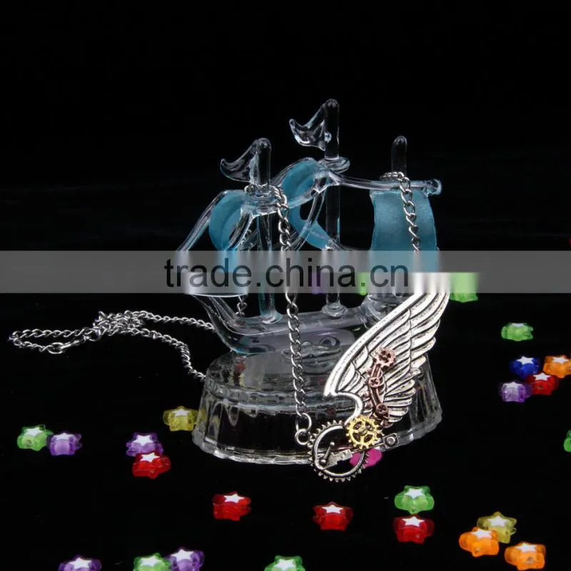 2015 yiwu fashion jewelry hot sale new design steampunk necklace gear steam angel wing necklace statement necklace