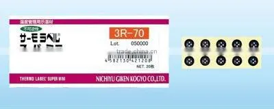 Small temperature indicator label for logistics and storage of electric devices / Round shape