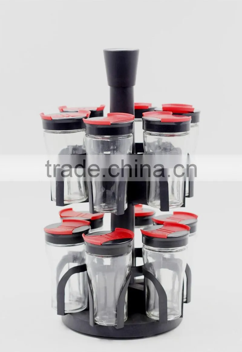 S/12 double tier plastic base glass spice jar set