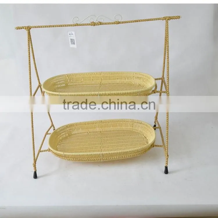 S&D 2 Tier new design poly rattan brathroom storage basket storage wicker rack shelf for hotel