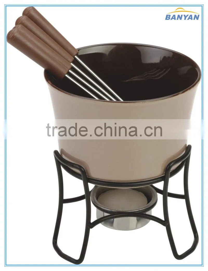 stainless steel chocolate fondue set with forks