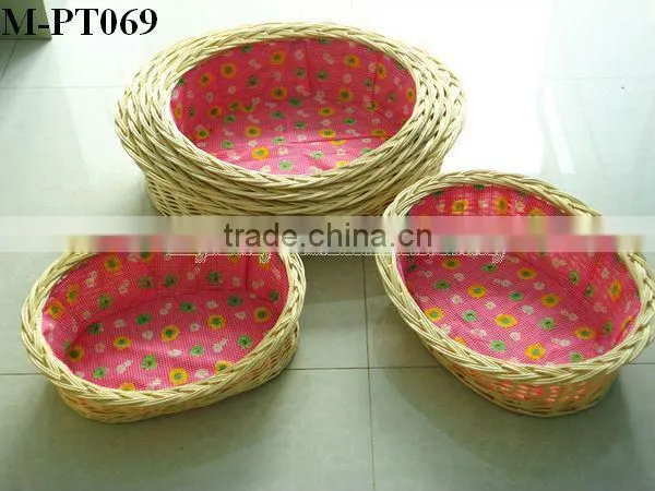 6 pcs set Round wicker pet basket with pink floral liner