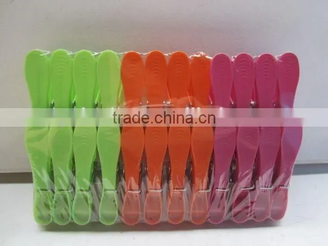 24 pc plastic anti slip cloth clips three colours/clothespin