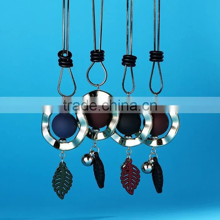 new autumn winter design long sweater necklace bead hoop leaf pendant necklace geomotric necklace