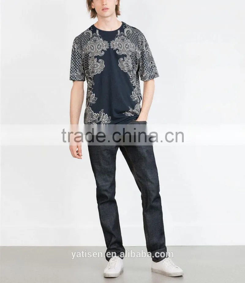 digital printing men's elegant t shirt wholesale British style t shirts classic pattern printed