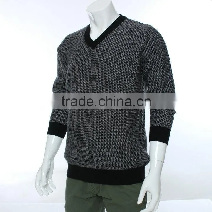 Houndstooth pattern jacquard sweater knitting machine for V-neck pullover sweater ,jacquard knitting fabric for men sweater