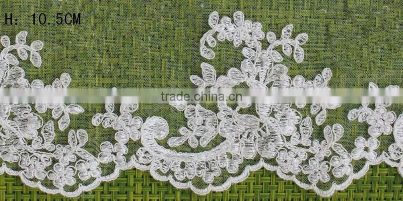 Cotton Lace Embroidery Wedding Fabric Trims for Bridal Wedding Apparel BY YARD