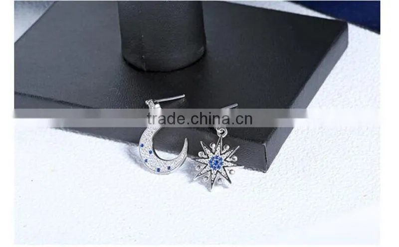star and moon shape girl 925 silver earring, CZ zircon earring jewelry, earring silver 925