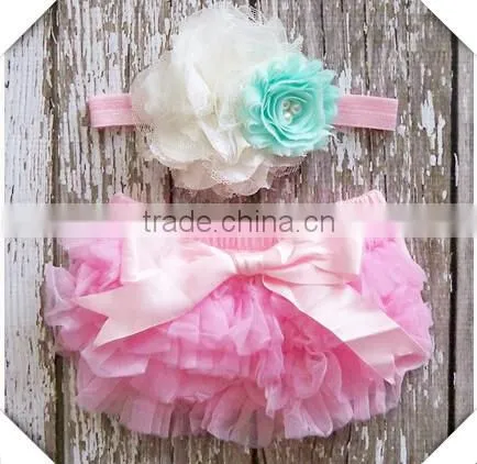 New born baby bloomer 2 pieces set cute baby clothing set pure color ruffle bloomer matching floral headband