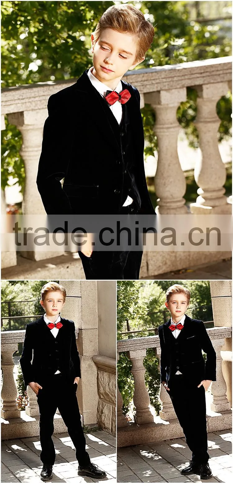 Slim fit black Velvet plain seat boys formal suit