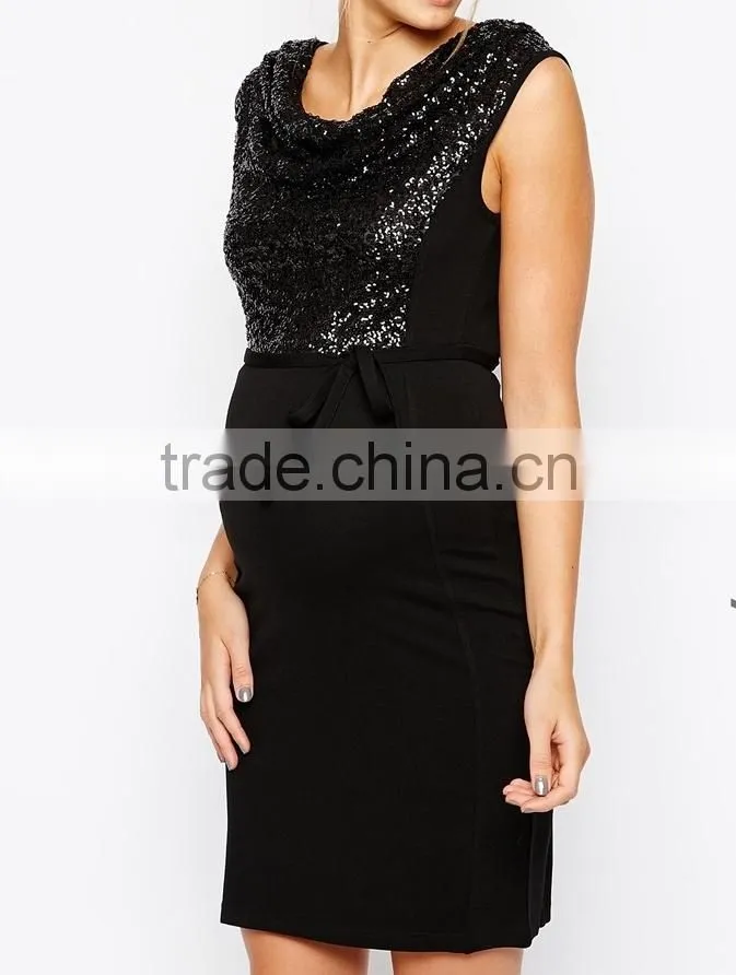 Maternity Sequin Cowl Neck Office Dress for pretty mother bodycon dress