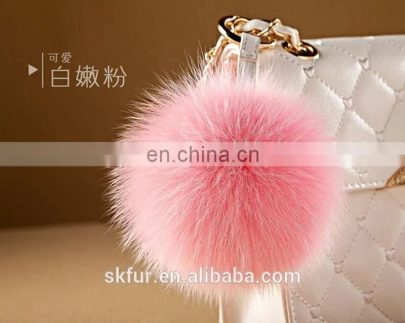 Factory wholesale high quality fox fur pom pom keychain/fox fur pompon keychain