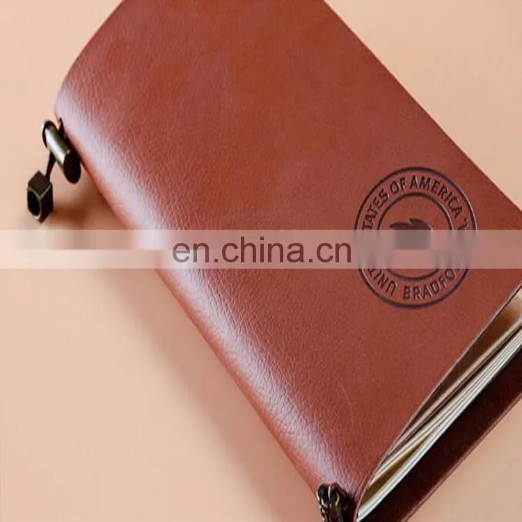 China factory wholesale custom leather cover brown kraft paper notebook with logo printing