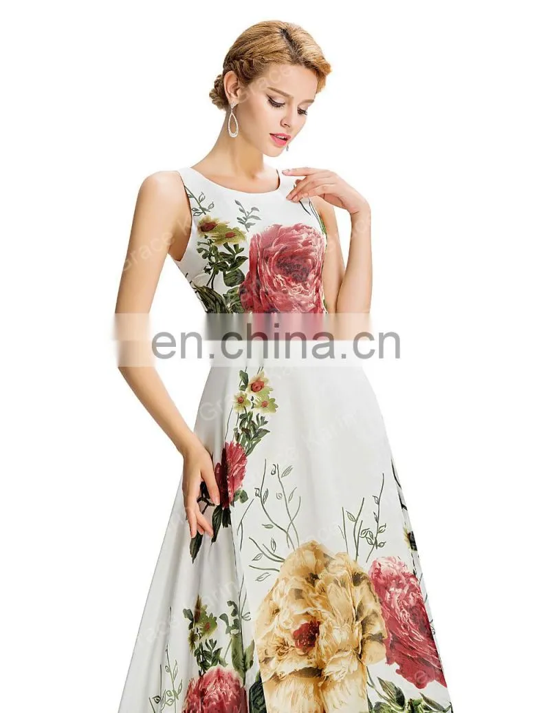 Grace Karin 2016 New Design Women Long Sleeveless Flower Pattern Chiffon Long Prom Dress GK000033-1