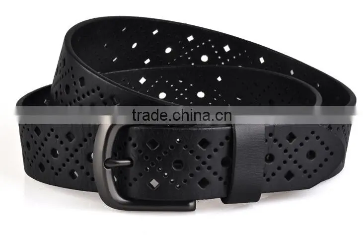 Black col of 38mm width cutout design for man's genuine leather belt