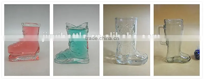 glass beer drinking cup with boots shape