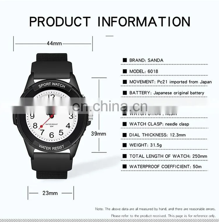 Sanda 6018 Casual Men Brand Quartz Wrist Watches Aanlog Luminous Resin Strap Water Resistant Fashion Men Hand Watch