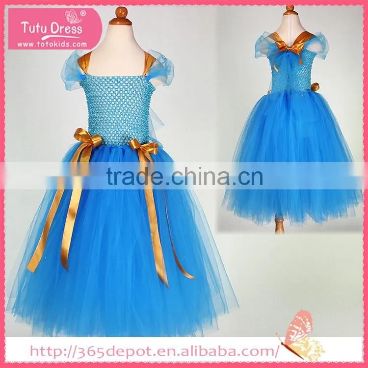 Elegant chiffons pale blue cartoon pattern gauze dress halloween costume