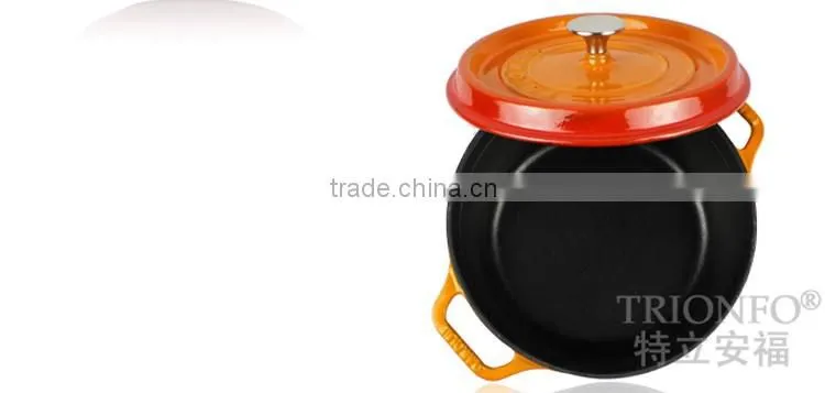Trionfo orange pot pre-seasoned cast iron cookware enamelled casserole