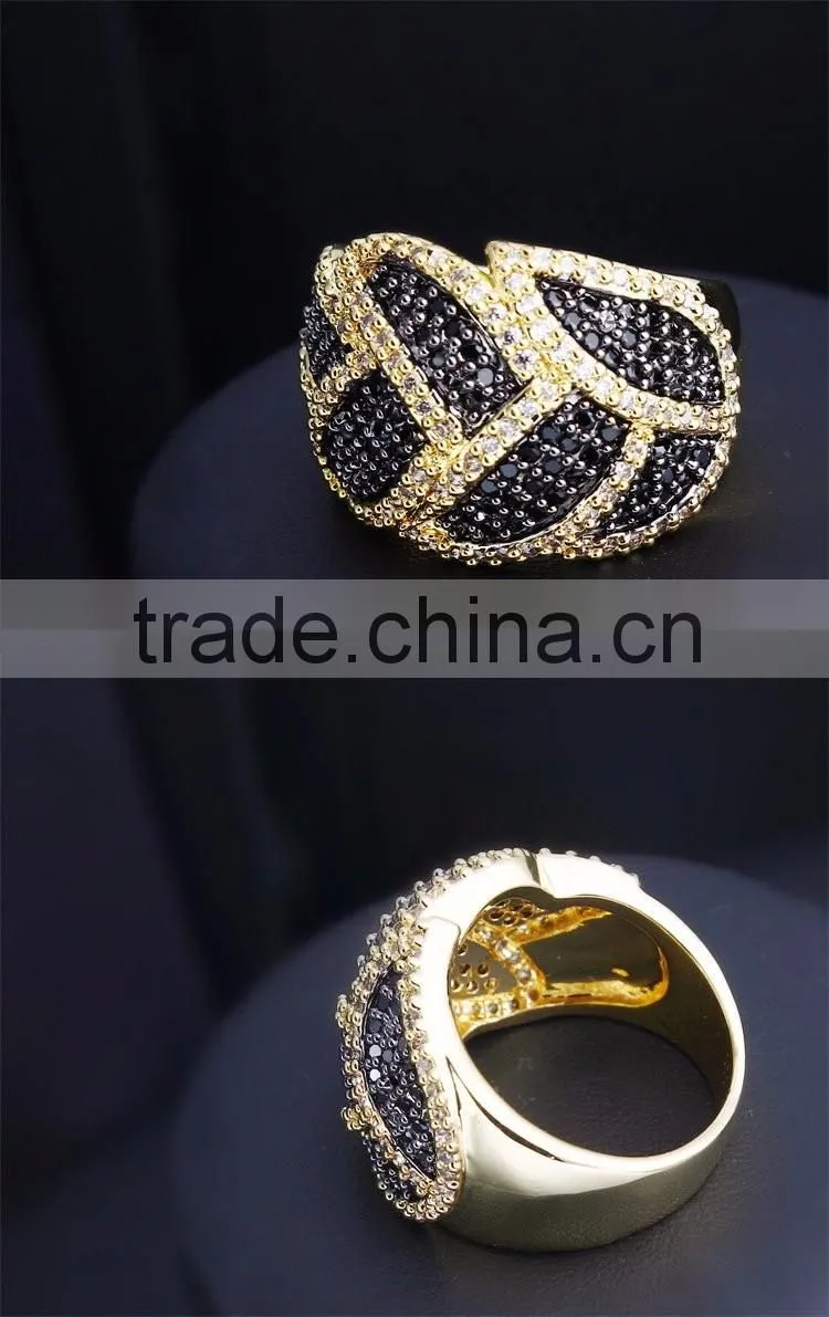 Exclusive Design Black & White Contrast Jewelry White Gold Cocktail Party CZ Ring