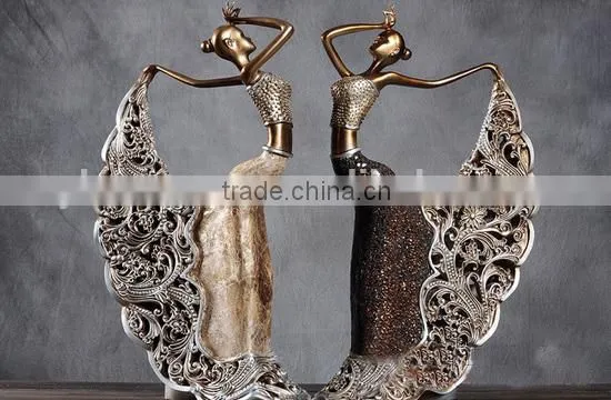 Delicate two dancing femal metal sculpture for home decoration
