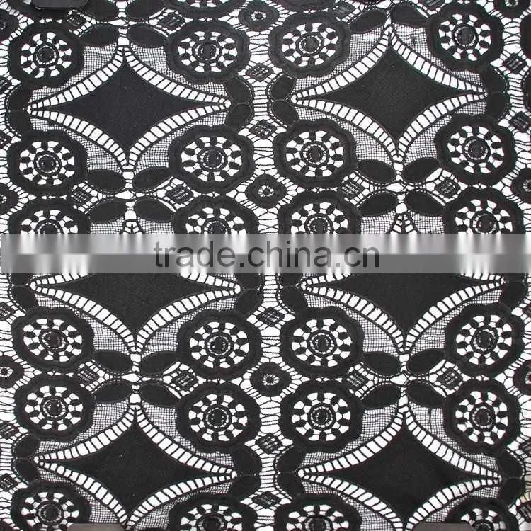 Chinese factory custom pattern American black geometric guipure lace water souble embroidery fabric