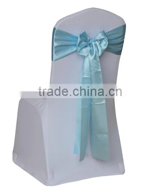 cheap spandex chair cover with lightblue self-tie chair sash