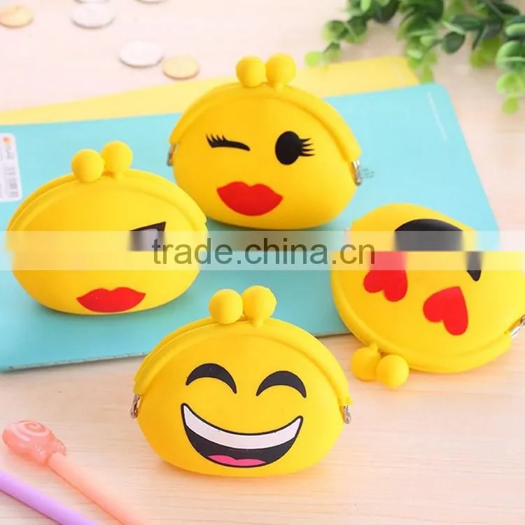 Wholesale Small Silicone Rubber Clip Coin Bag Emoji Purse