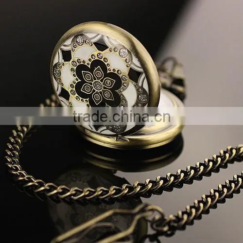 WP031 New Mens Coppery Stainless Steel Case White Dial Arabic Numbers Modern Pocket Watch With Chain