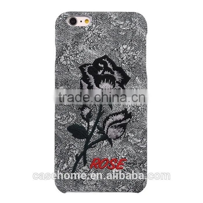 Hottest Leather Back Cover for iphone 6 6s Rose Embroidery Mobile Phone Case