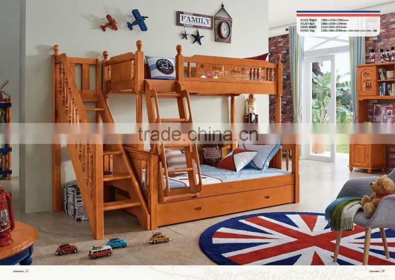 hot sale bedroom furniture solid wood kids bunk bed k2201-2203