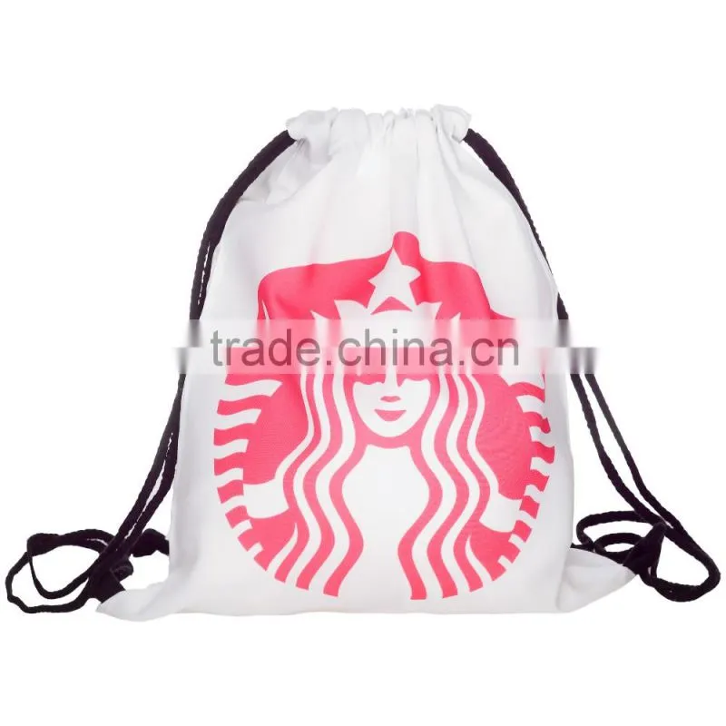 China Supplier Hot Sale Digital Print Smiling Cheap Custom Drawstring Bag
