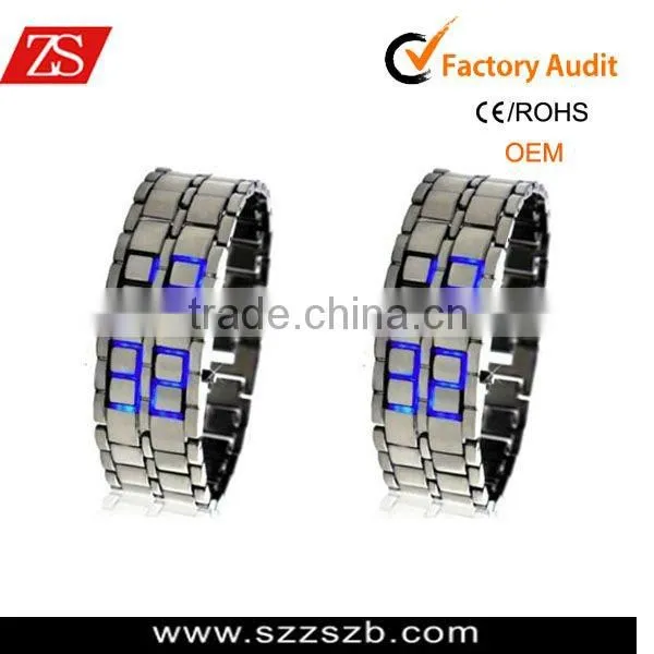 Silver Digital Lava Wrist Watch Metal Blue LED Metal Men's watches