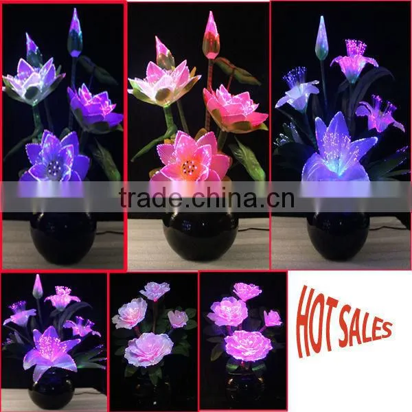 Wedding decor artificial LED silk fiber optic peony flowers lamp pot