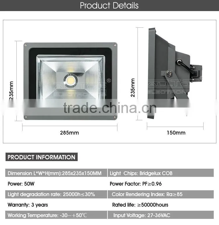 High lumen Bridgelux cob waterproof outdoor ip65 50 watt led flood light