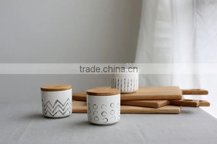 customized household porcelain candle jars with wooden lid