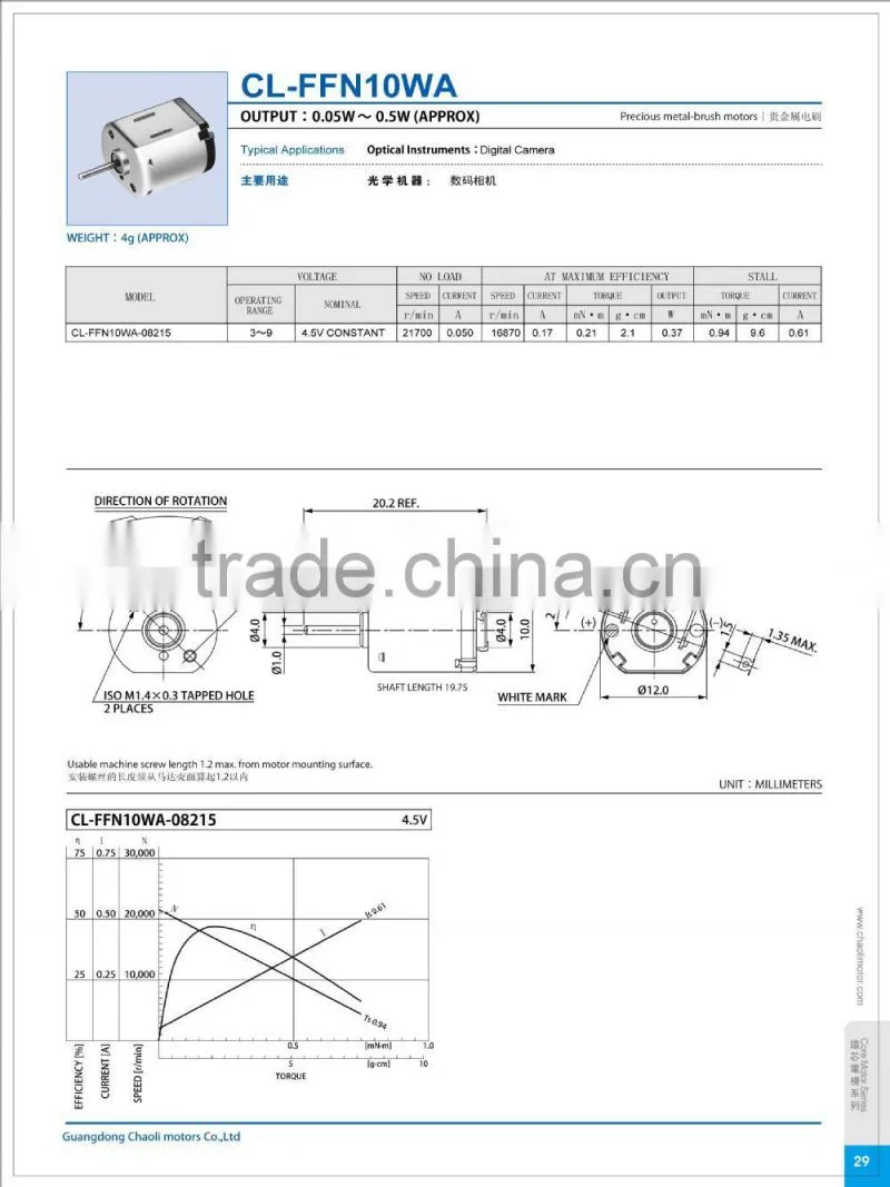 12mm Flat motor CL-FFN10WA for Home appliances and Optical Instruments