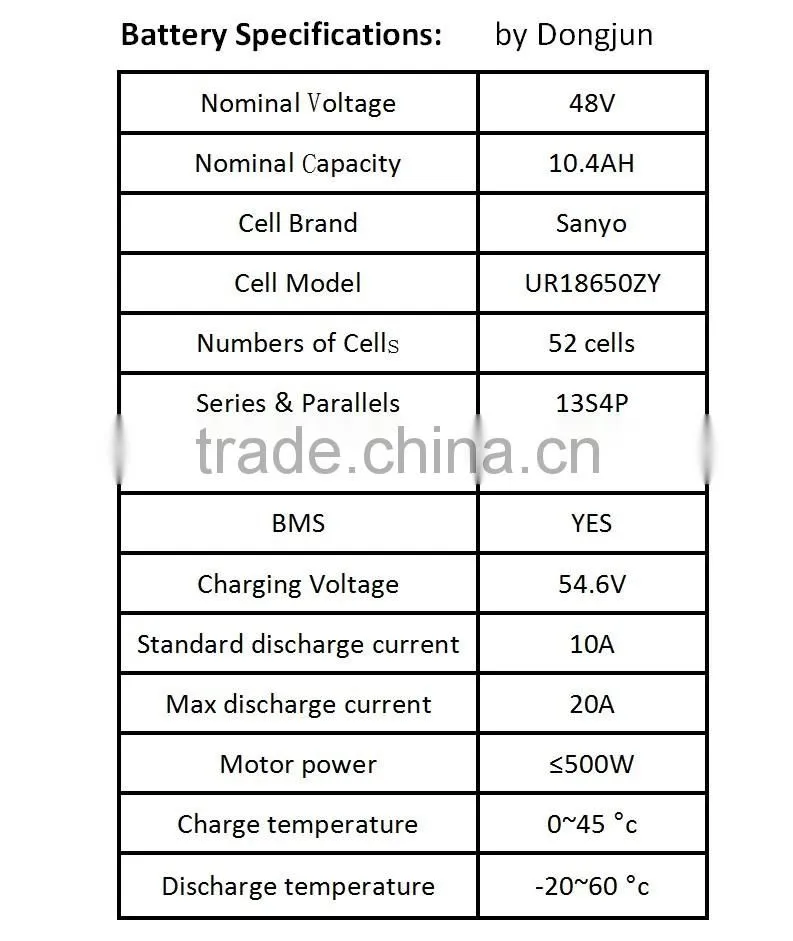 48V10.4AH Ebike Battery Pack(Silver Fish case) with branded 18650 cells for electric bike