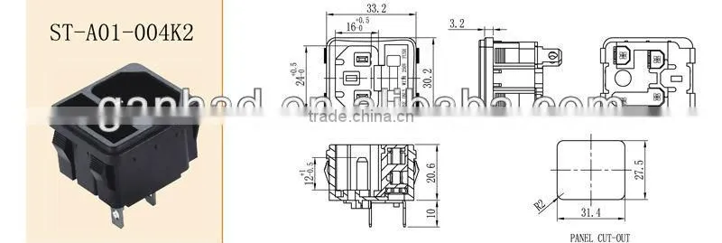 2pin AC inlet with Fuseholder No Grounding Pin.