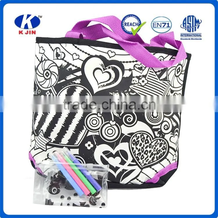 cheap nylon foldable handle tote coloring bags special with a set of water color for kids