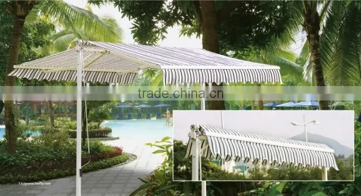 Free standing double side open retractable awning