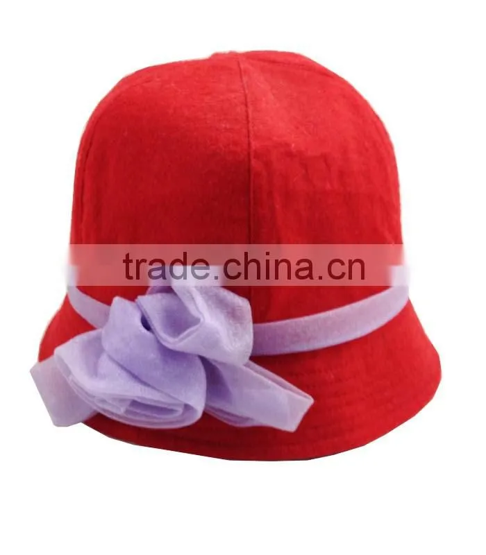 2016 New design100% cotton Fashion Gift Ladies Wool Felt cap hat bucket hat with black bow