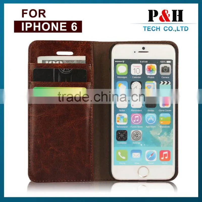 top quality color phone case,FOR IPHONE 6 LEATHER CASE ,genuine cow leather wallet for apple 6