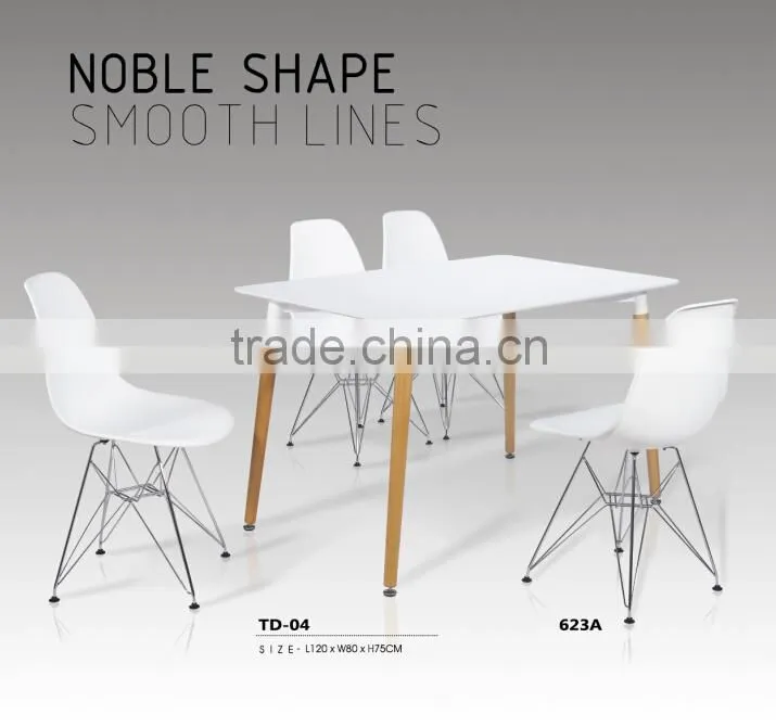 Wooden Dining Set With 4 White plastic Chairs dining table