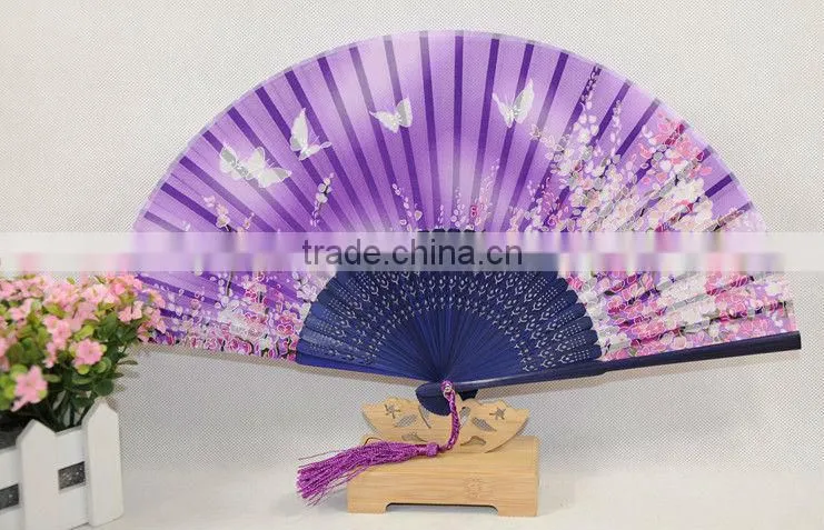 New style high quality silk bamboo folding fan with flower