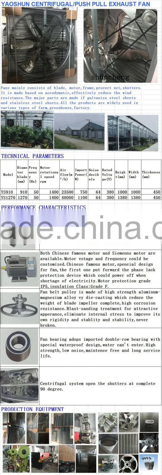 yaoshun Industrial fan,exhaustor,ventilation,EXHAUST FAN FOR GREENHOUSE/POULTRY HOUSE/INDUSTRIAL FAN/POULTRY EQUIPMENT
